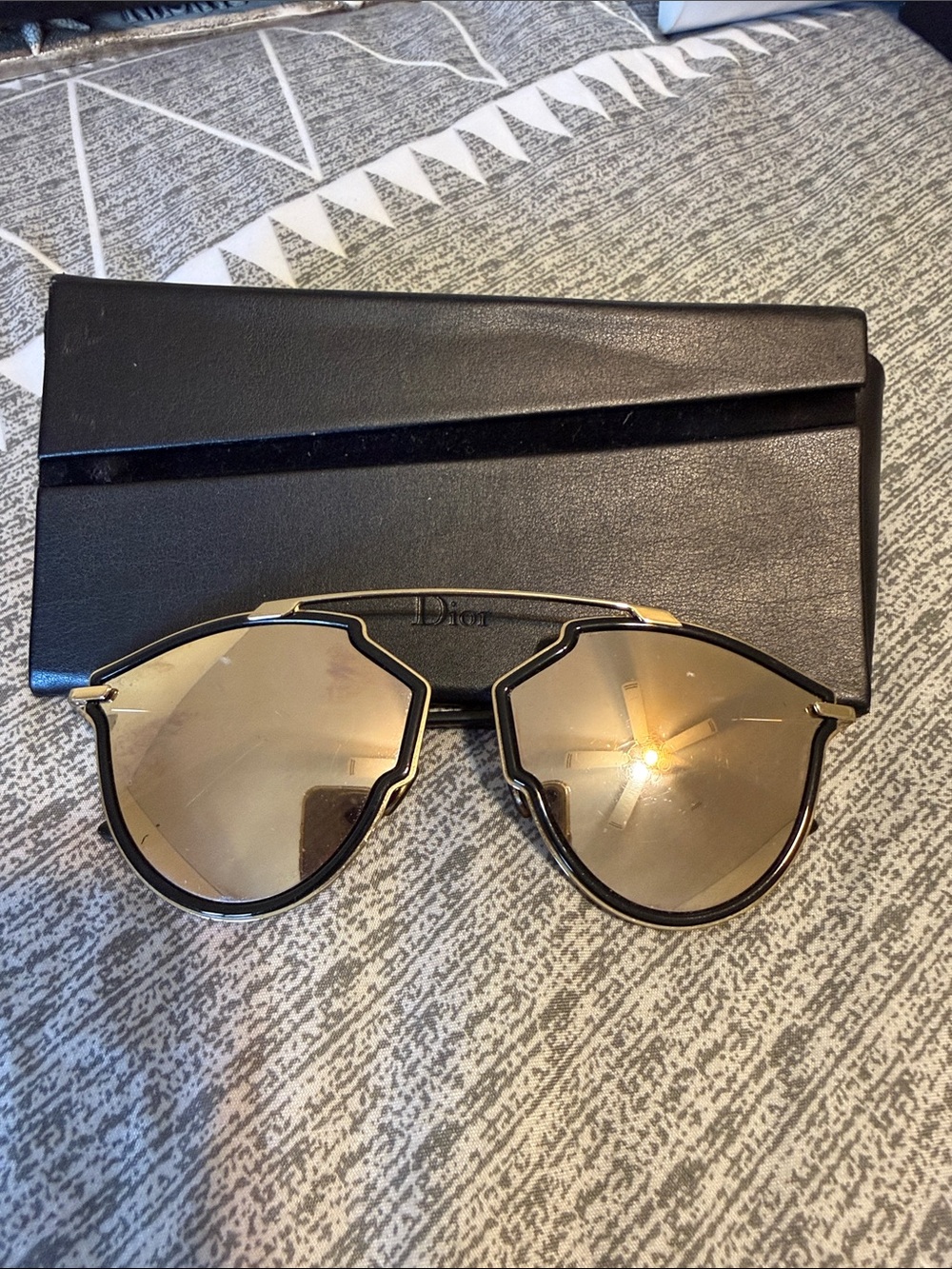 Dior Geometric Sunglasses - Black & Gold Mirrored Lenses